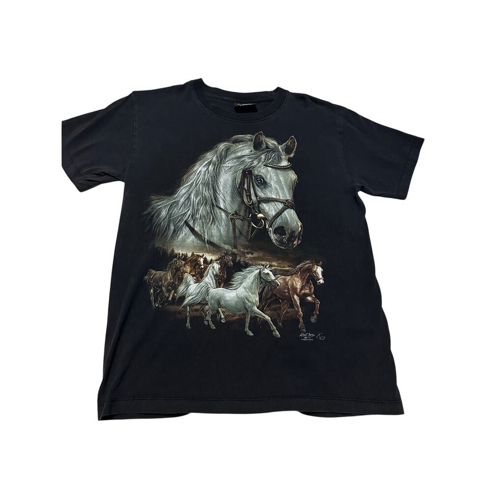 Vintage Rock Chang Horses Graphic T-Shirt Men's Size M Double Sided Black